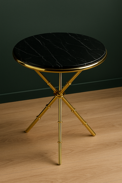 Black Marble Top Table – Imported Brass Base Table
