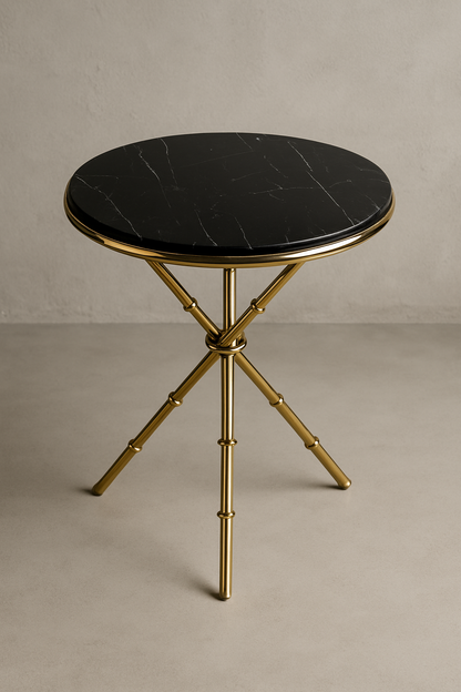 Black Marble Top Table – Imported Brass Base Table