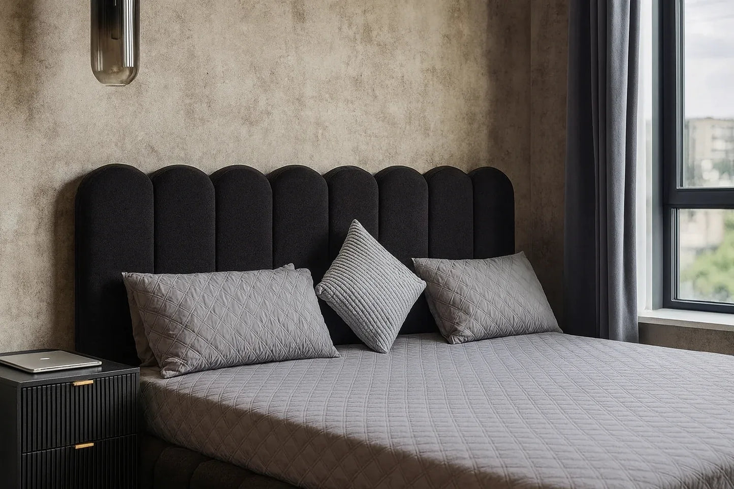 Black Rocky Boucle Bed in Pakistan – Luxury Queen Size Bed