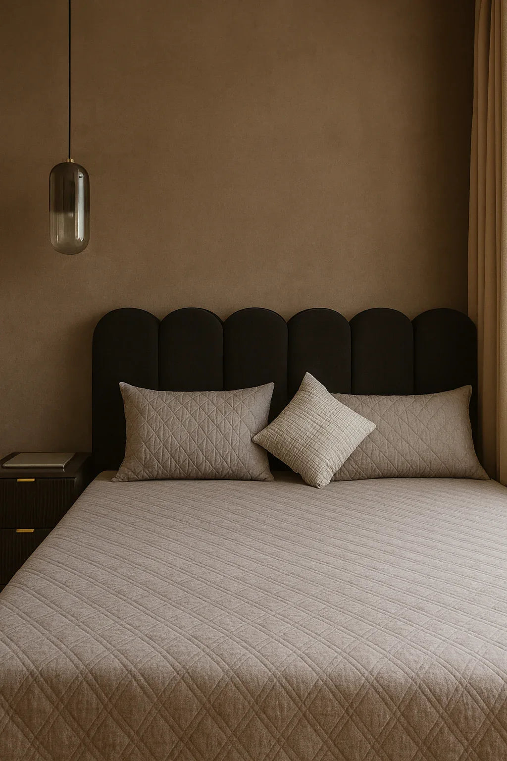 Black Rocky Boucle Bed in Pakistan – Luxury Queen Size Bed