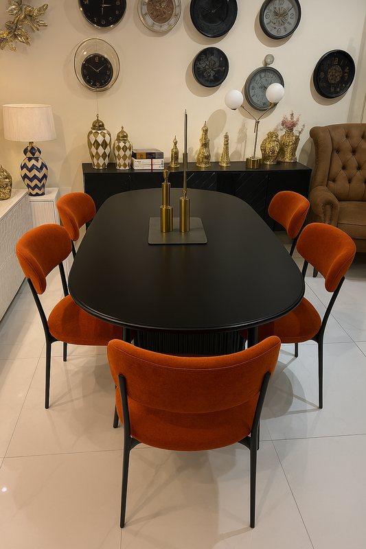 Black Boucle Dining Table – 6 & 8 Seater Luxury Design