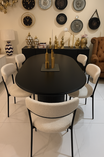 Black Boucle Dining Table – 6 & 8 Seater Luxury Design