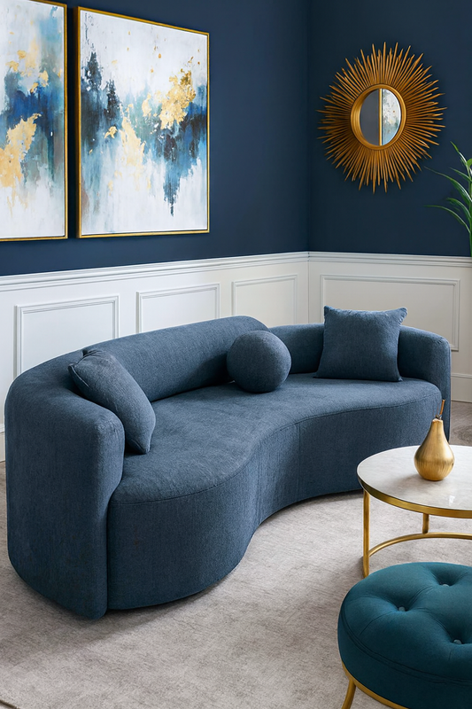 Blue Isle Boucle 3 Seater Sofa in Pakistan – Curved Design
