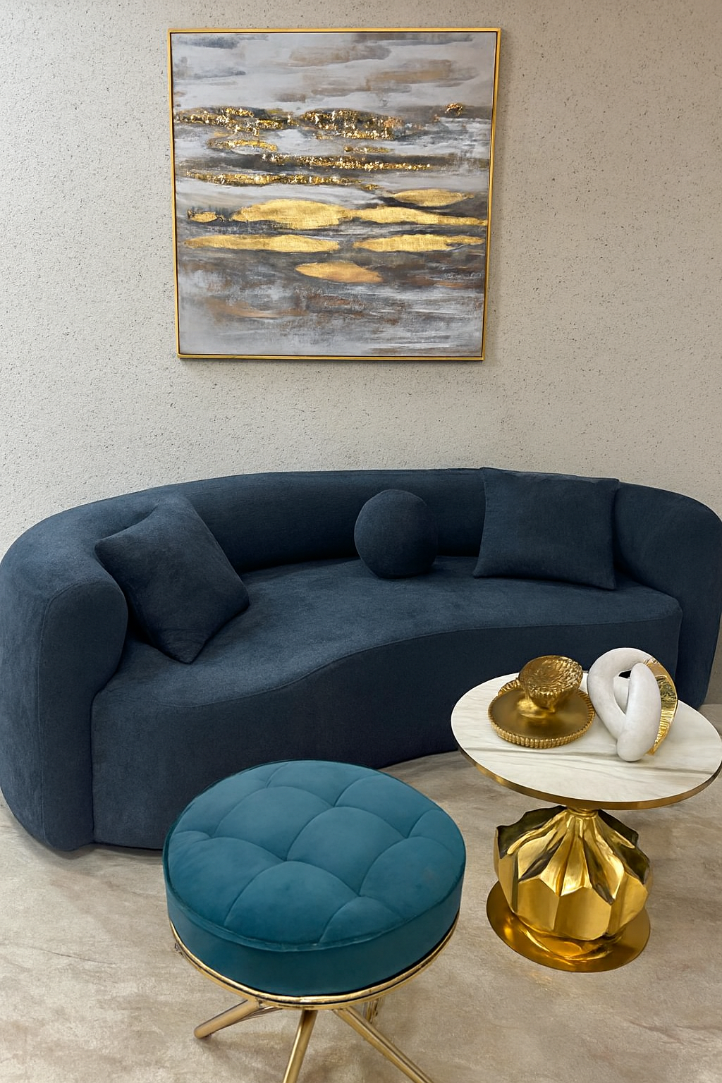 Blue Isle Boucle 3 Seater Sofa in Pakistan – Curved Design