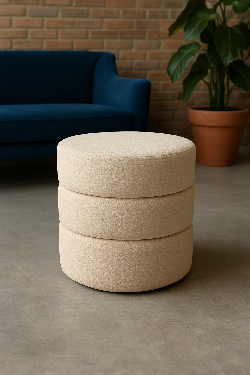Boucle Premium Round Stool Beige – Modern Fabric Stool