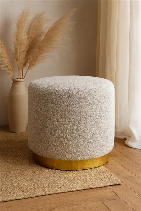 Boucle Premium Round Stool White | Golden Edge Stool