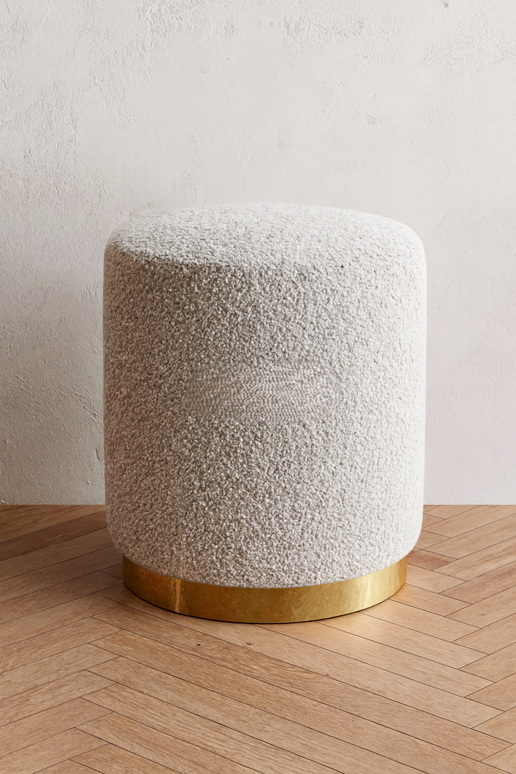 Boucle Premium Round Stool White | Golden Edge Stool
