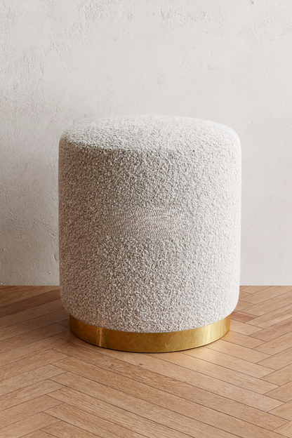 Boucle Premium Round Stool White | Golden Edge Stool