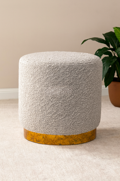Boucle Premium Round Stool White | Golden Edge Stool