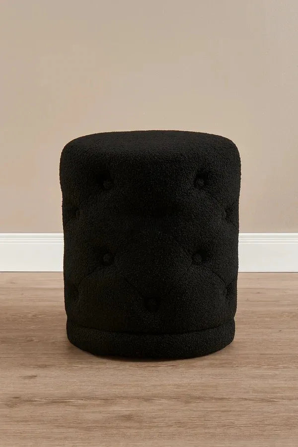 Boucle Premium Round Stool Black | Stylish Fabric Stool
