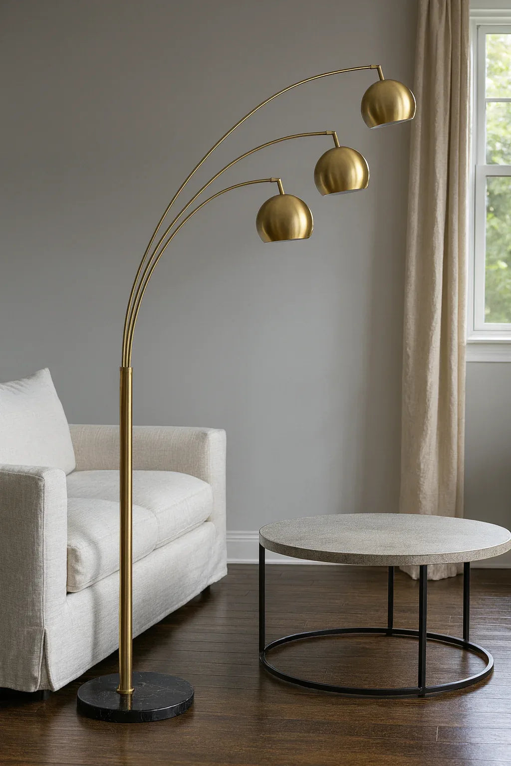 Bronze Lamp Arc 02 – Brass & Marble Floor Lamp Lahore
