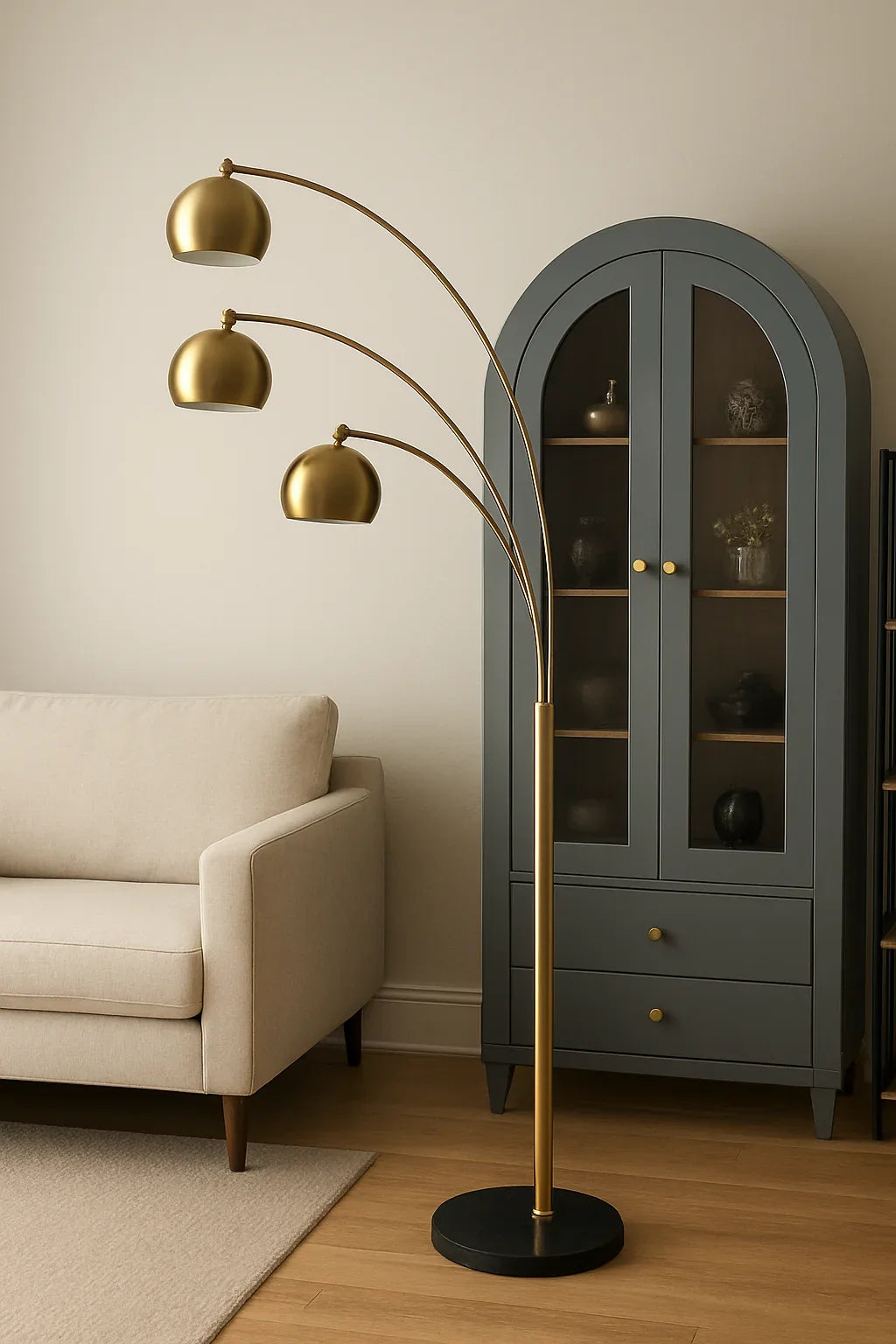 Bronze Lamp Arc 02 – Brass & Marble Floor Lamp Lahore