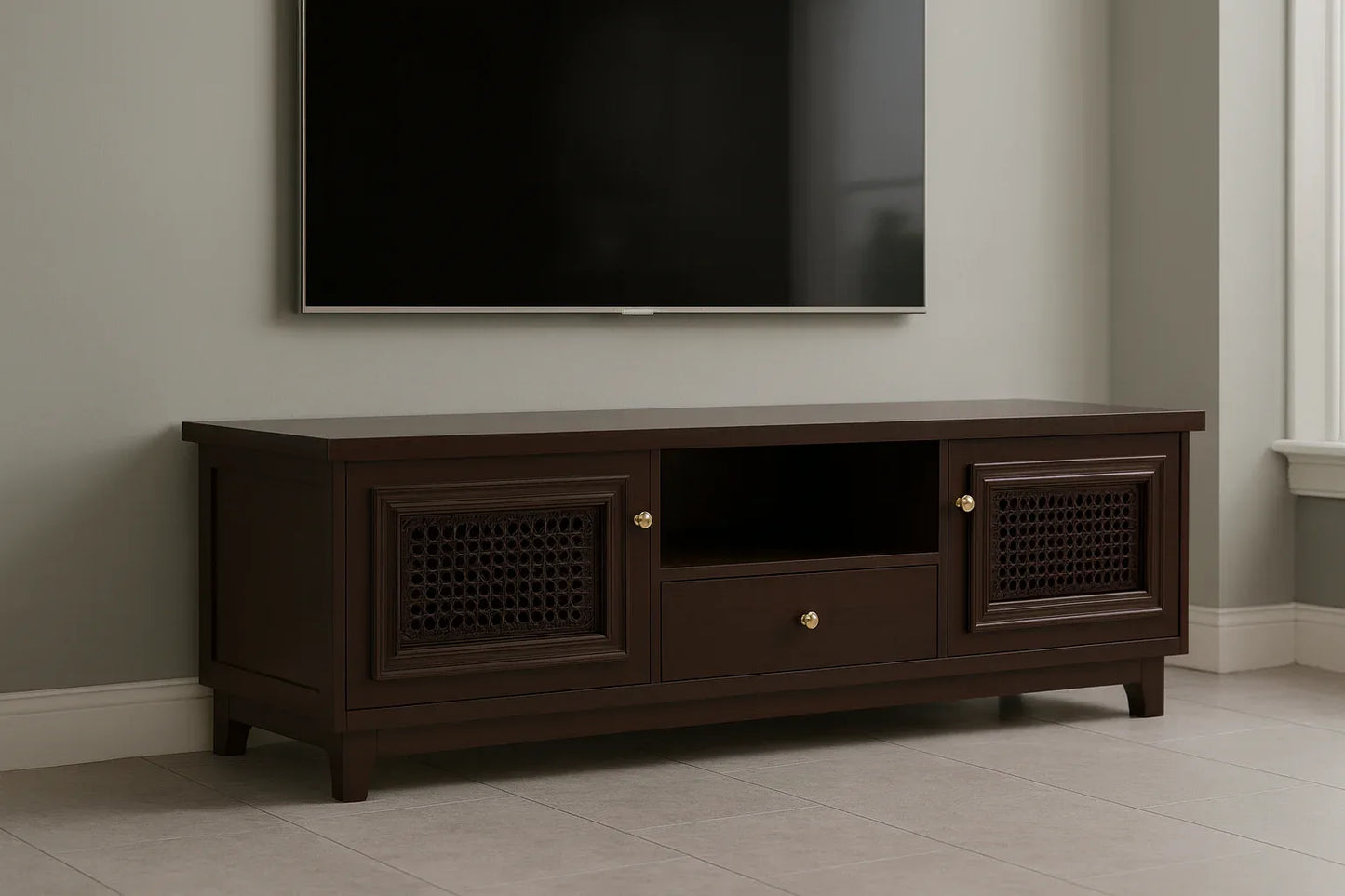Brown Cane TV Console in Pakistan – 60" MDF Media Unit