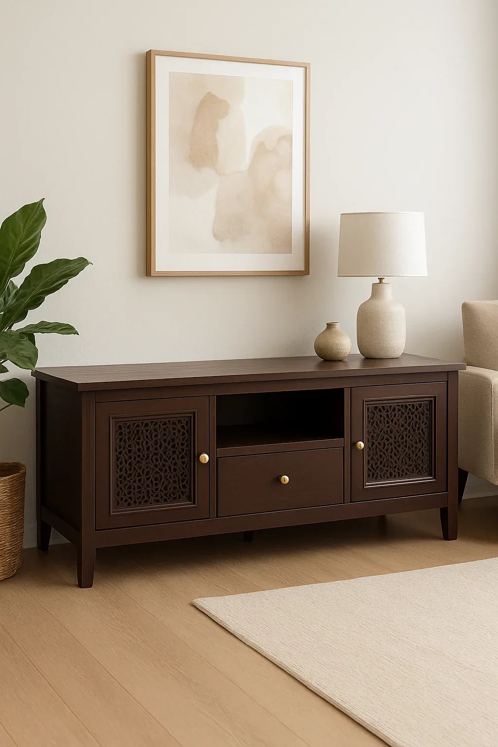 Brown Cane TV Console in Pakistan – 60" MDF Media Unit
