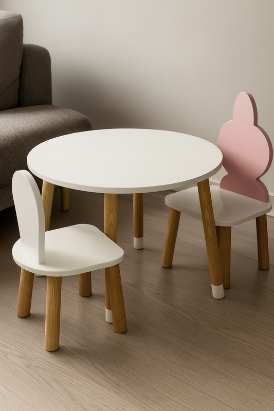 Bunny Rabbit Round Table & 2 Chairs – Kids MDF Set