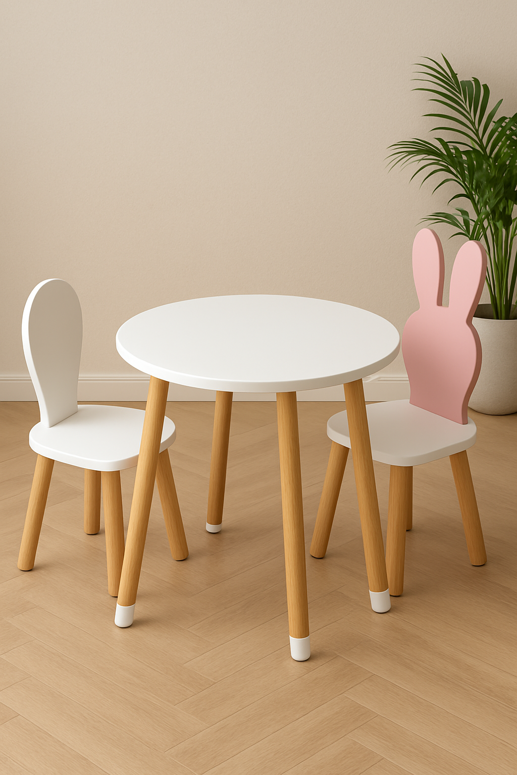 Bunny Rabbit Round Table & 2 Chairs – Kids MDF Set