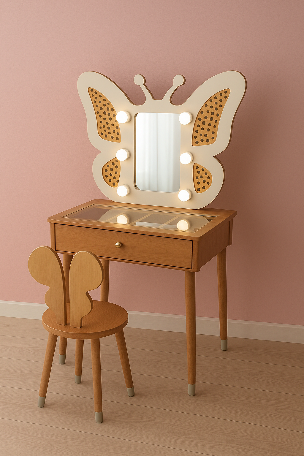 Butterfly Kids Vanity – MDF Deco Dressing Table Set