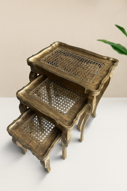 Cane Brown Panther Nesting Tables – Set of 3 Pakistan