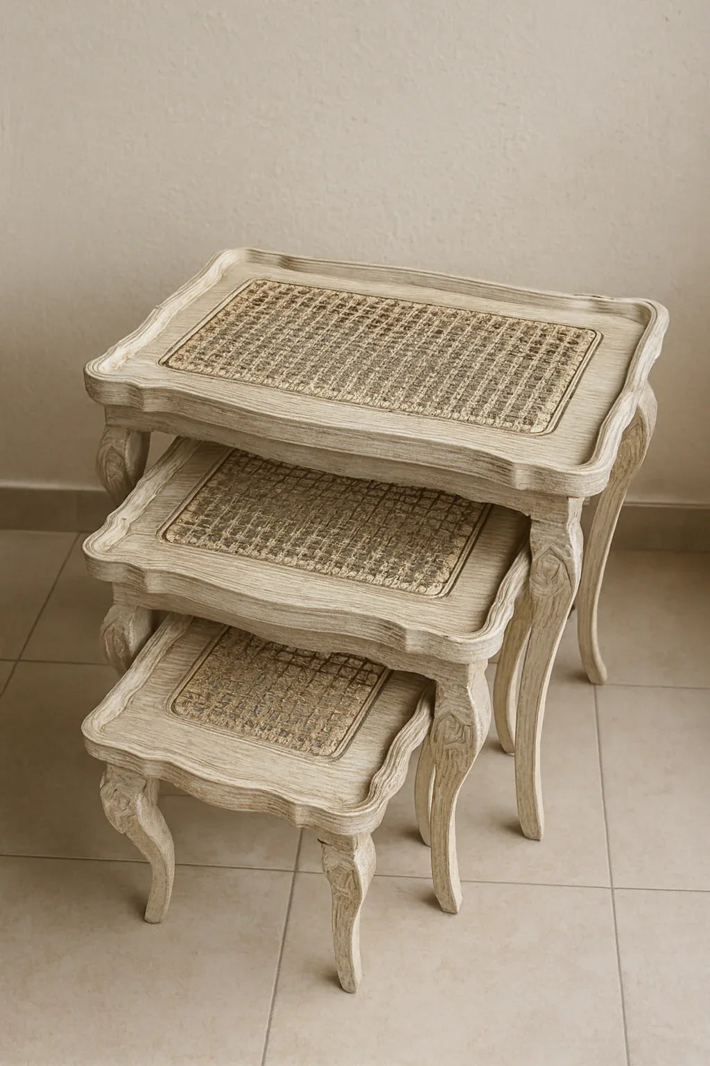 Cane Off White Nesting Tables Set of 3 in Pakistan
