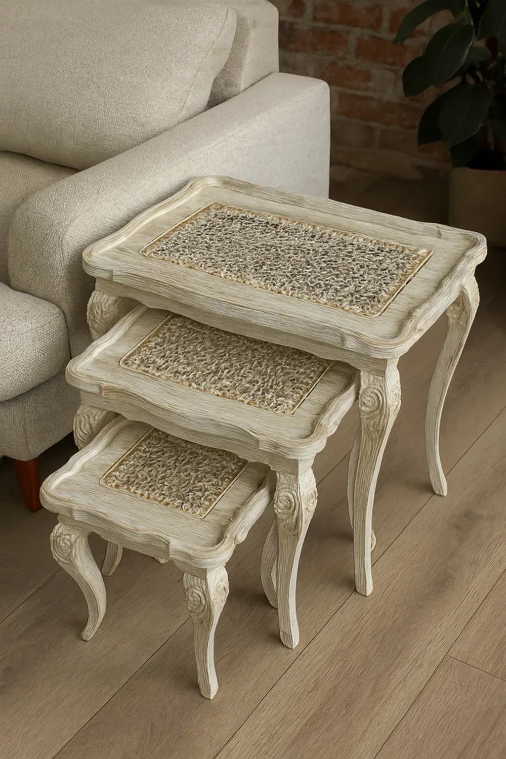 Cane Off White Nesting Tables Set of 3 in Pakistan