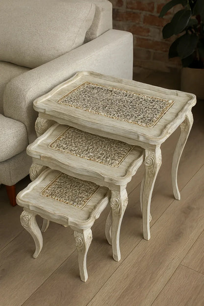 Cane Off White Nesting Tables Set of 3 in Pakistan