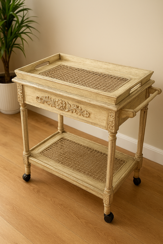 Cane Trolley 01 – Hand Painted 2 Tier Tea Trolley Pakistan