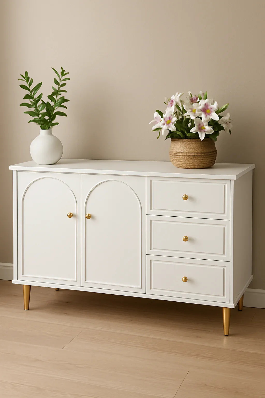 Carved Grace Console – CNC Design with Drawers