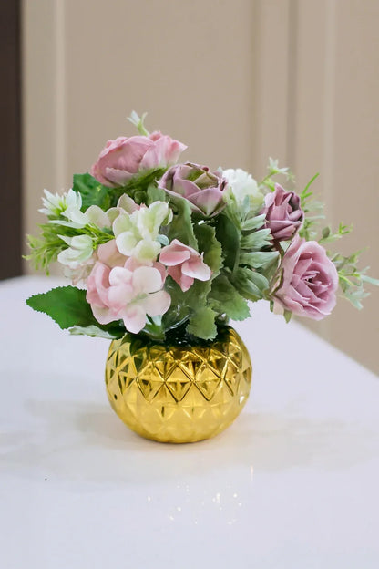 Ceramic Gold Planter 02 with Flowers | Luxury Décor Pot