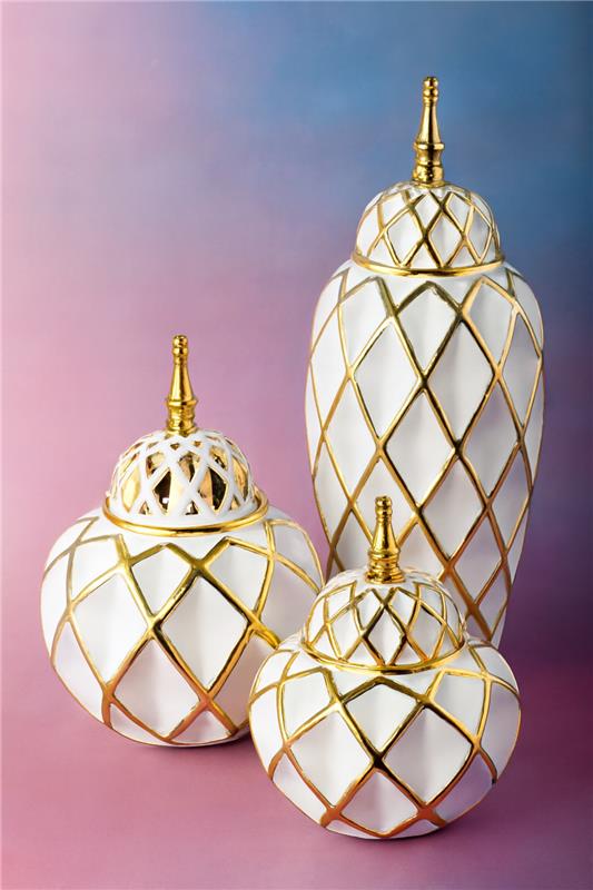 Ceramic Candy 011 Jar Set in Pakistan – White & Gold Decor