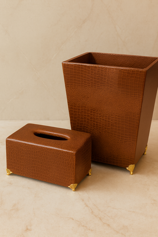 Leather Tissue Box & Dustbin 02 – Premium Set Pakistan
