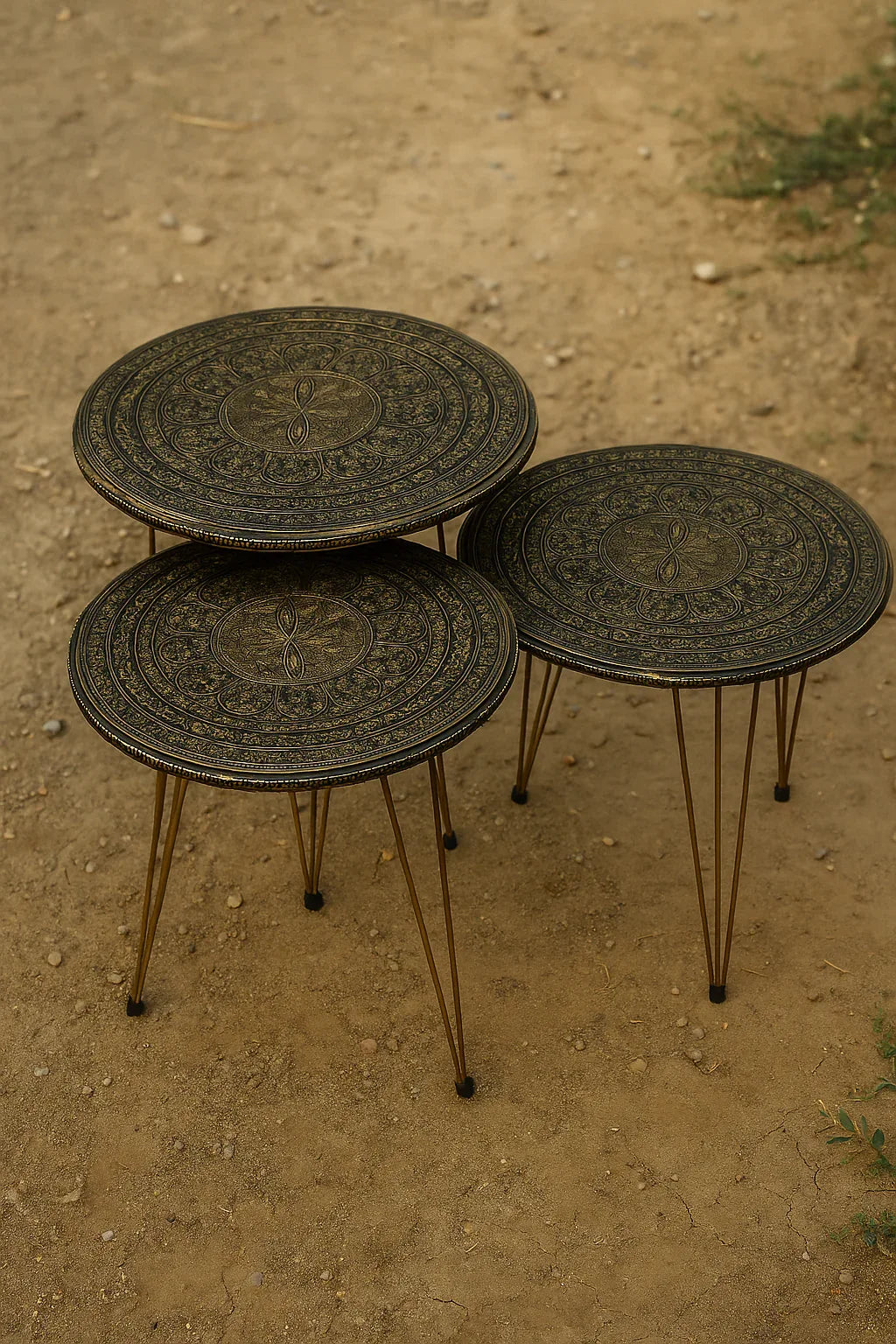 Copper Gold Nesting Tables – Set of 3 Metallic Top Pakistan – Define Wood