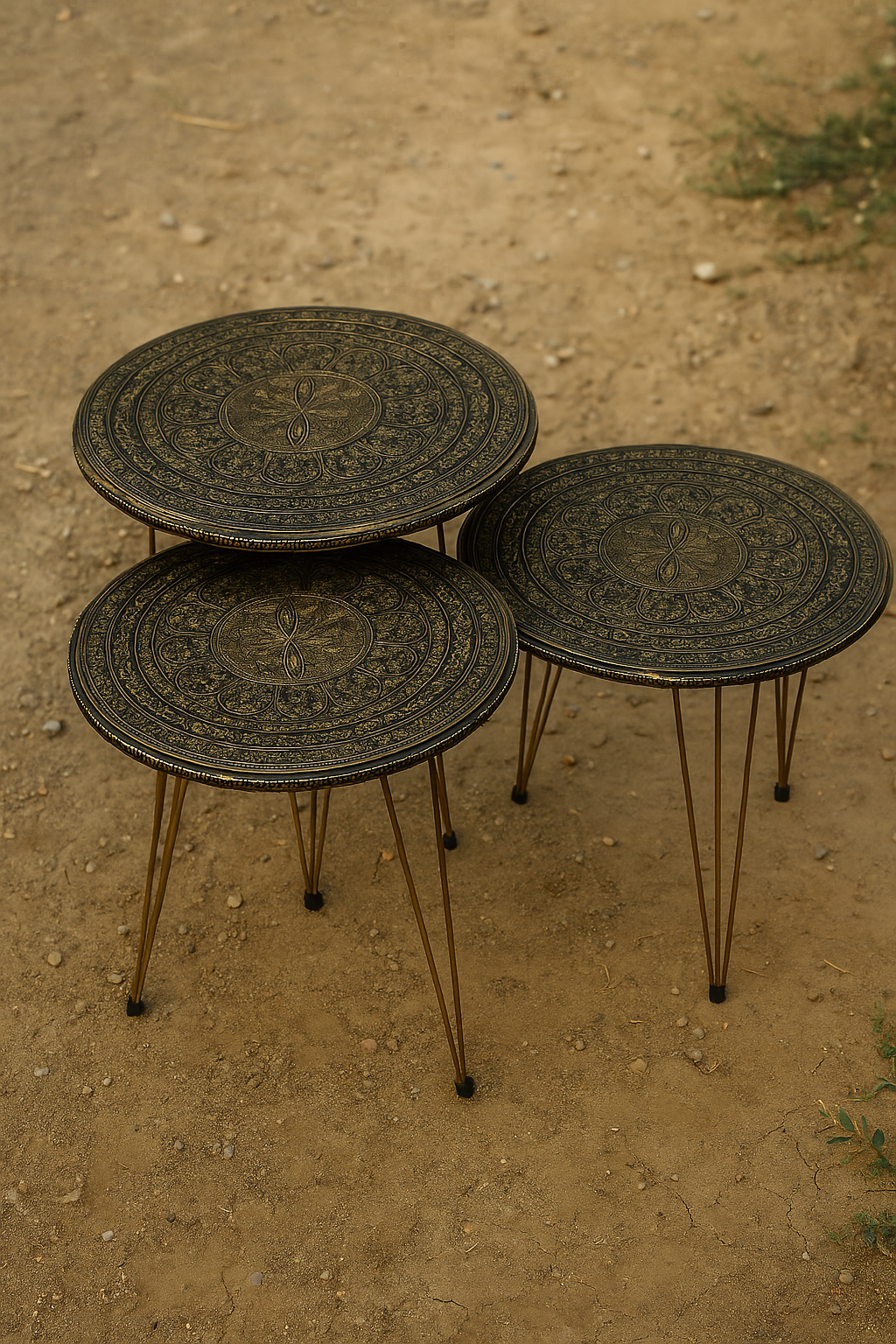 Copper Gold Nesting Tables – Set of 3 Metallic Top Pakistan