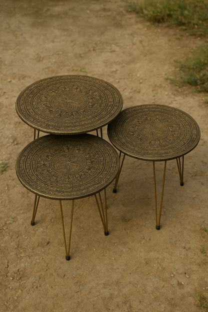 Copper Gold Nesting Tables – Set of 3 Metallic Top Pakistan