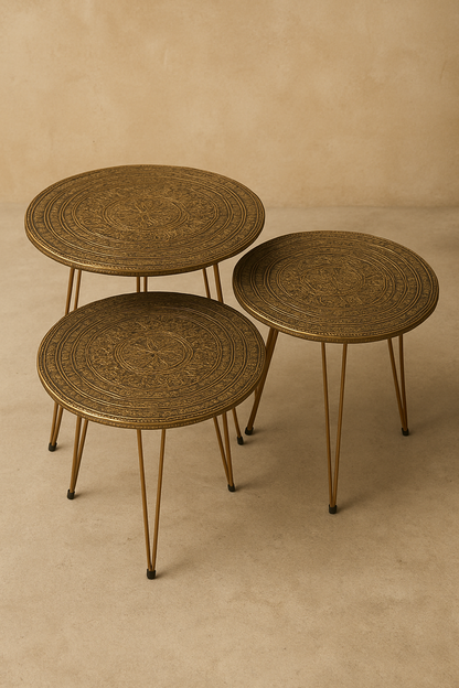 Copper Gold Nesting Tables – Set of 3 Metallic Top Pakistan