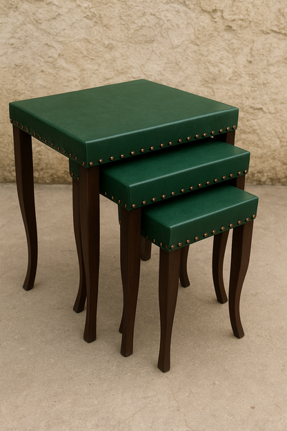 Croc Nesting Table Set – Sheesham Wood & Leatherite Top