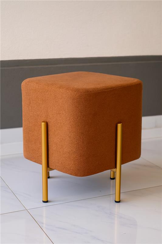 Cube Stool Rust | Boucle Fabric Ottoman with Metal Legs