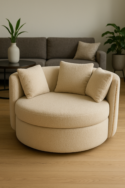 Cuddle Chair Beige Boucle – Round Velvet Chair Pakistan