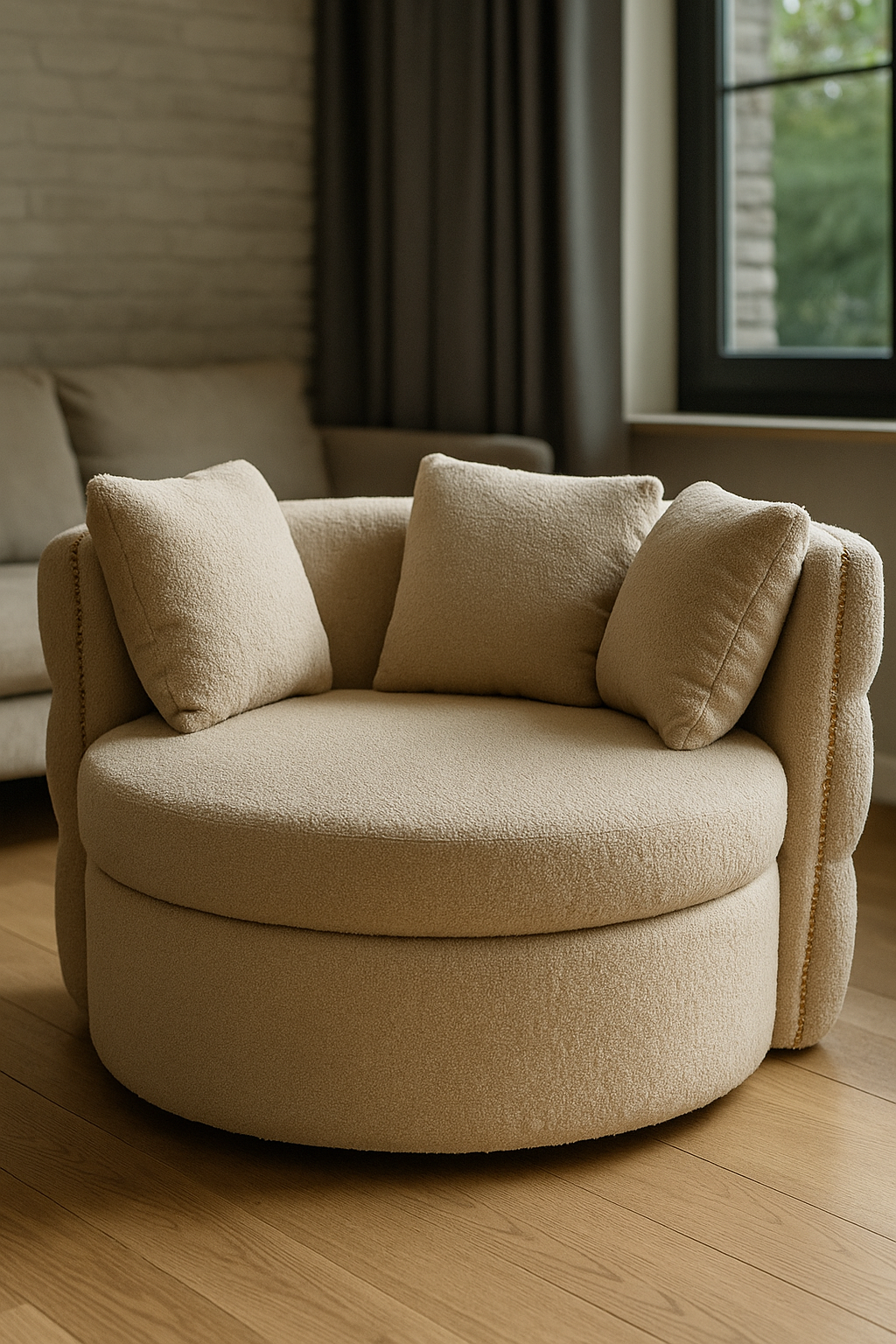 Cuddle Chair Beige Boucle – Round Velvet Chair Pakistan