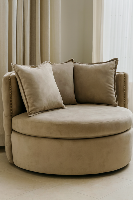 Cuddle Chair Brown in Pakistan – Solid Wood Velvet Chair