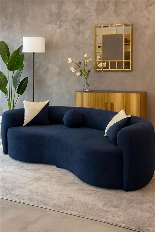 Dark Blue Isle 3 Seater Sofa in Pakistan – Curved Comfort