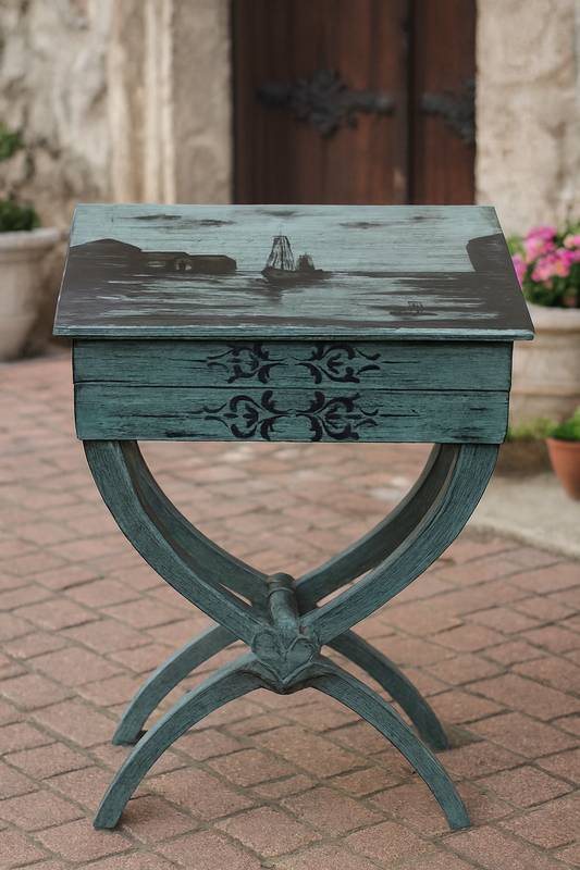 Elisa Blue Side Table – Hand Painted Victorian Design
