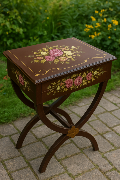 Elisa Brown Hand-Painted Side Table – Victorian Accent Table Pakistan