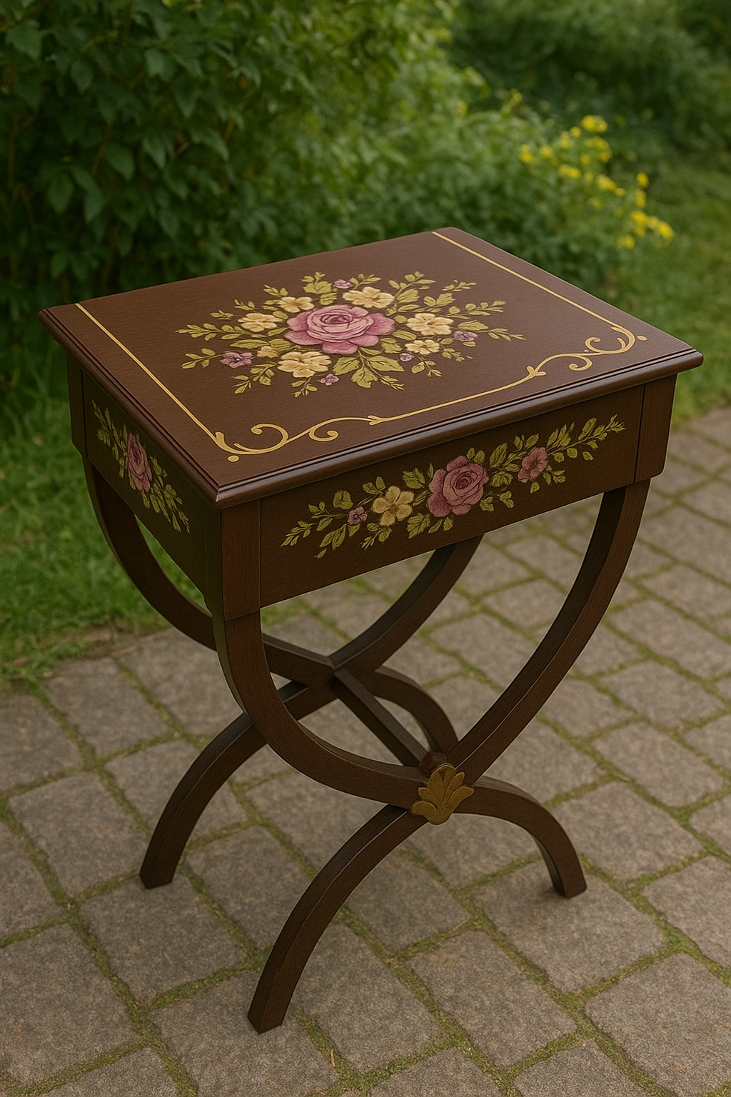 Elisa Brown Hand-Painted Side Table – Victorian Accent Table Pakistan