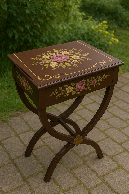Elisa Brown Hand-Painted Side Table – Victorian Accent Table Pakistan