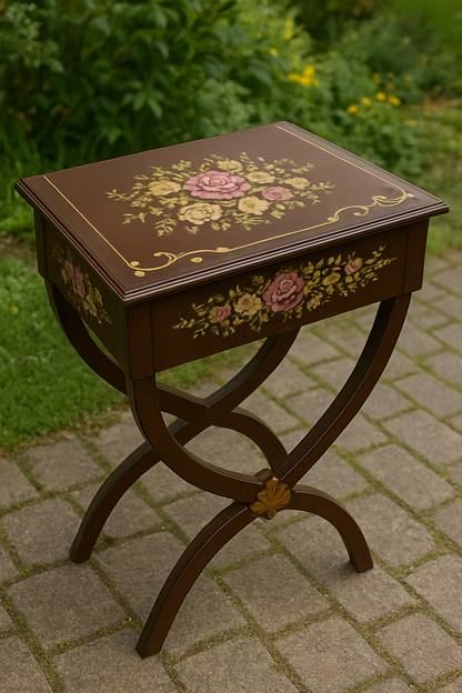 Elisa Brown Hand-Painted Side Table – Victorian Accent Table Pakistan