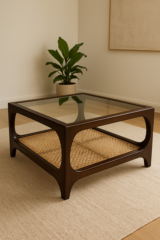 Elixer Center Table – Pure Wood & Cane Design