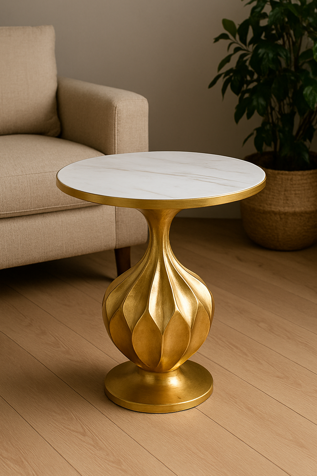 Glamora Table – Imported Brass & Marble Side Table