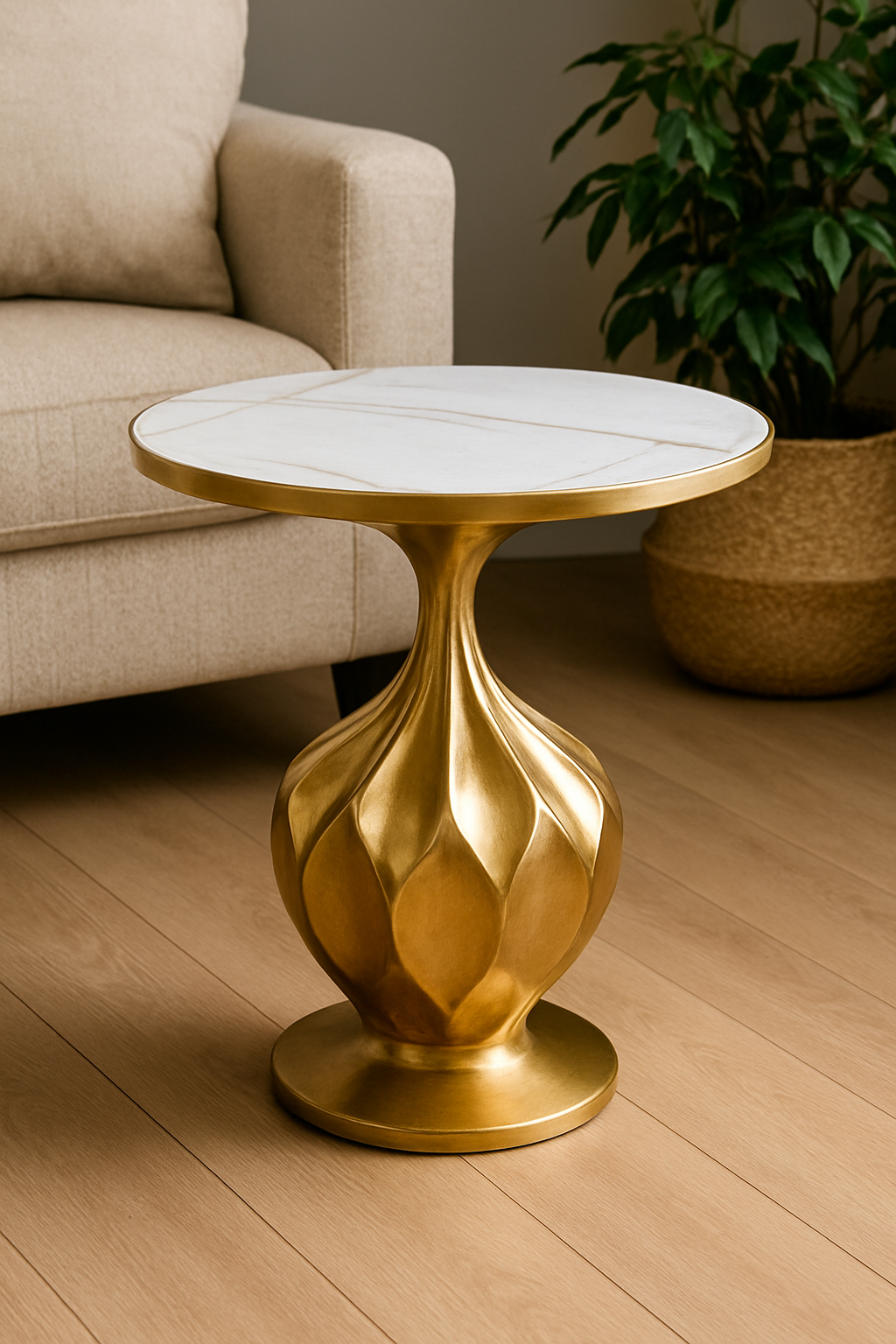 Glamora Table – Imported Brass & Marble Side Table