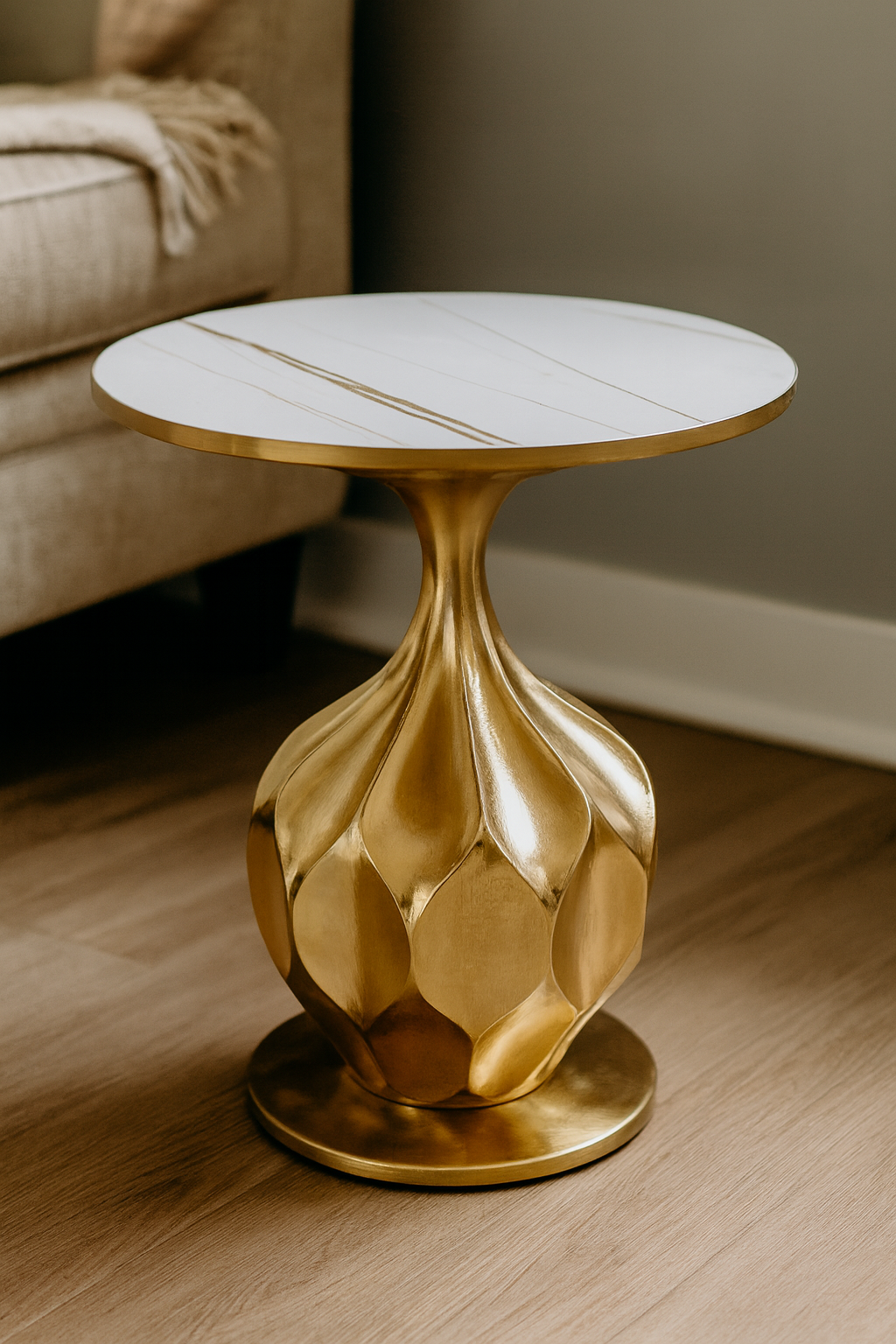 Glamora Table – Imported Brass & Marble Side Table