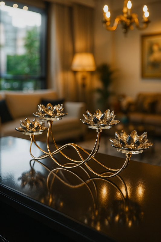 Glass Candle Stand 01 – Gold Stainless Steel Decor